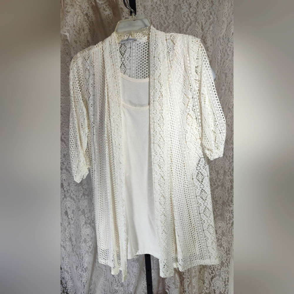 Kim Rogers Soft White Lace Jacket Kimono Shrug Set NWOT